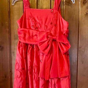 Girl’s Red Dress, Size 12, Embroidered, Sequin flowers